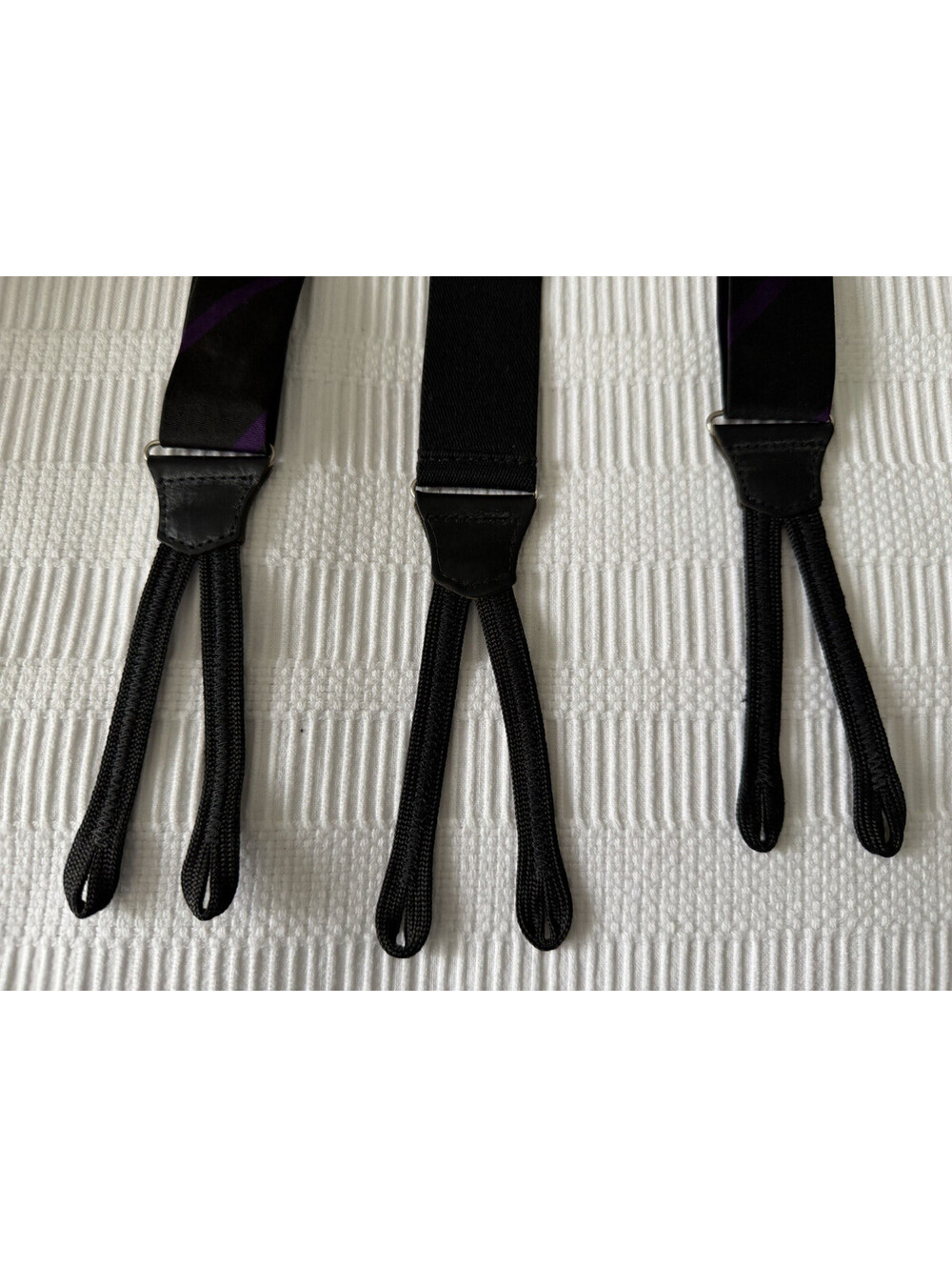 Polo Ralph Lauren Silk Suspenders Braces USA Black Purple Stripe Cord Runner End - Picture 3 of 7